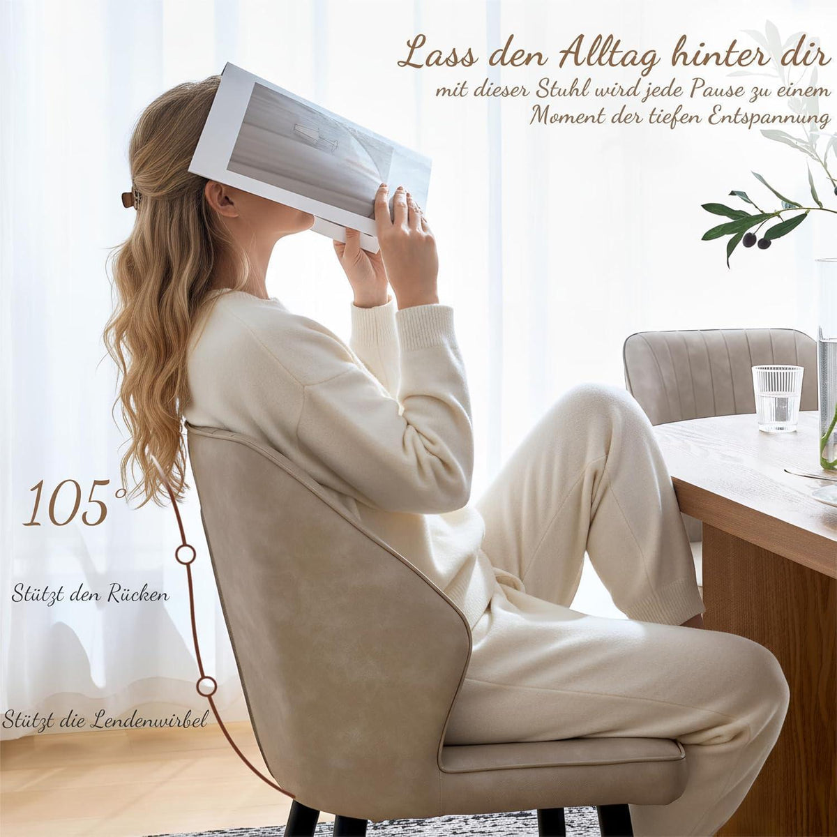 Gepolsterte Esszimmerstühle 4er Set Retro Beige in Lederoptik