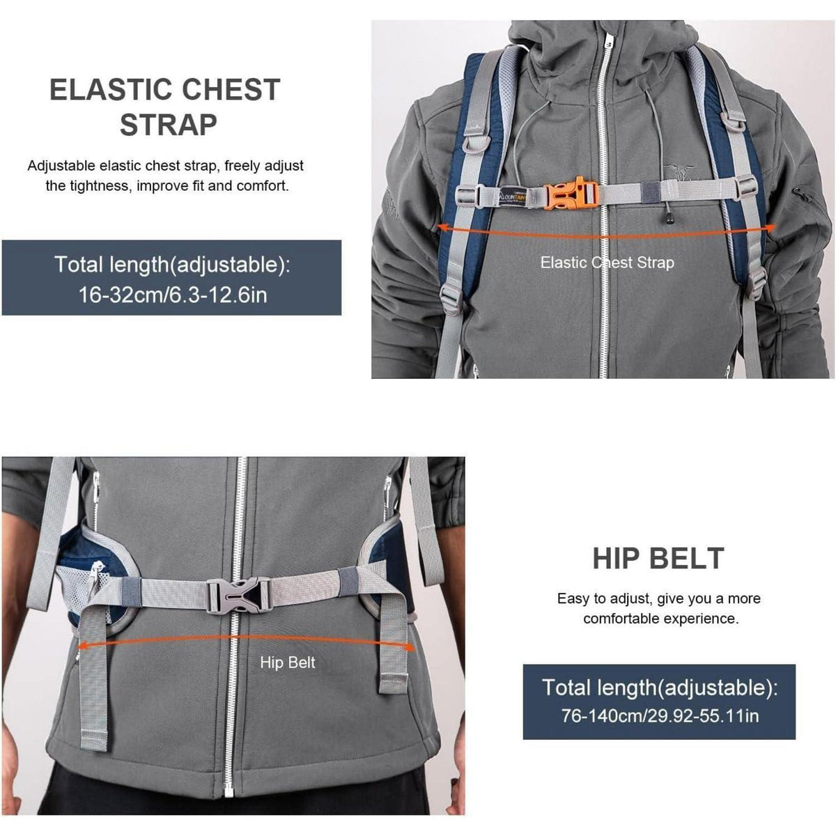 40L Trekkingrucksack Blau Orange - Outdoor Rucksack für Wandern & Reisen