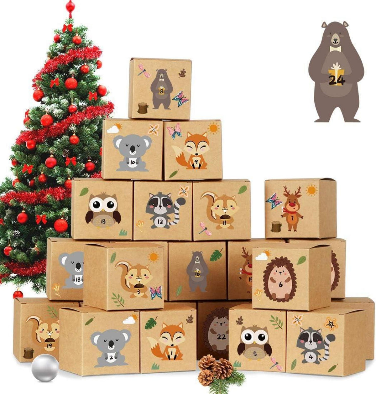 Adventskalender Waldtiere DIY Set mit Zahlenaufklebern