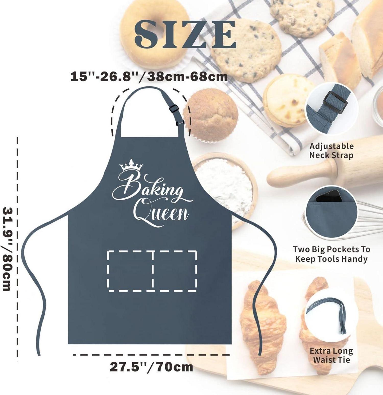 Lustige Backschürze für Frauen mit 2 Taschen, Baking Queen