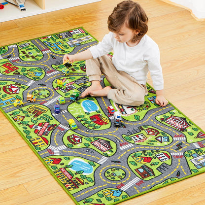 JOYIN Spielteppich Stadt Kinderzimmer 80x150cm mit 12 Mini