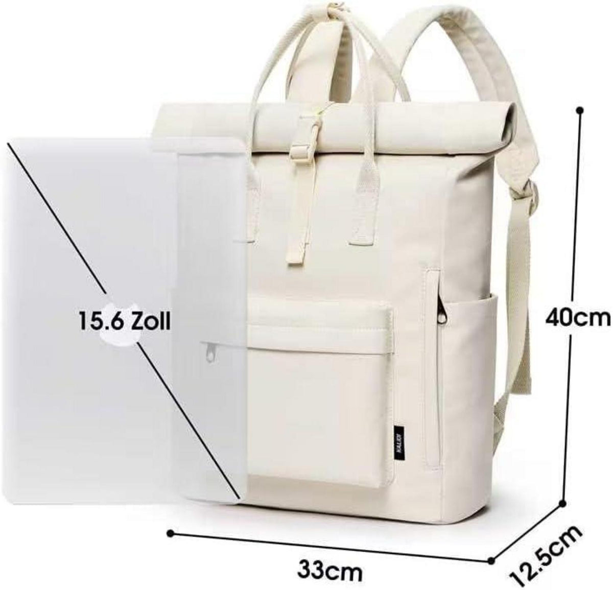 KALIDI Rolltop Rucksack Damen Herren Tagesrucksack Laptopfach Beige