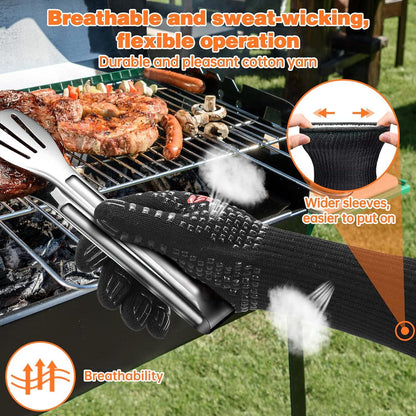 Grillhandschuhe hitzebeständig 800 Grad BBQ Ofenhandschuhe Schwarz