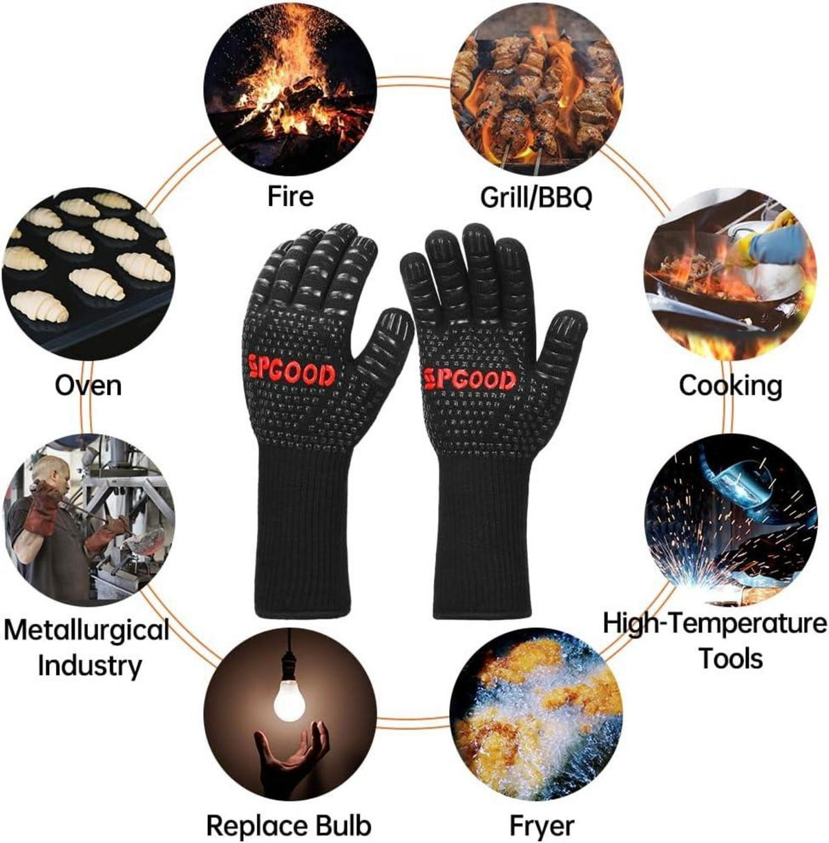 Grillhandschuhe hitzebeständig 800 Grad feuerfest Kochhandschuhe BBQ Schwarz