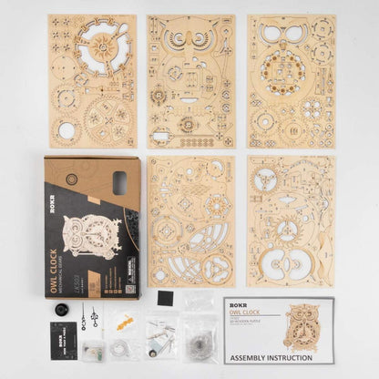 ROKR Owl Clock Modellbausatz | Holz 3D Puzzle Uhr für