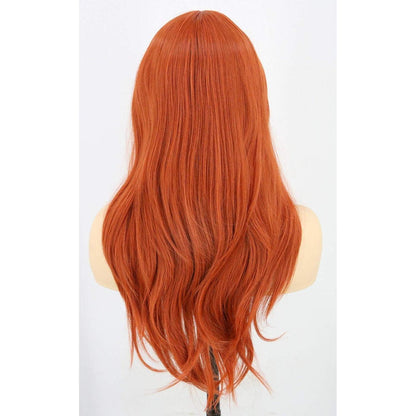 Lange gewellte orange Cosplay Perücke mit Haarreif & Zubehör