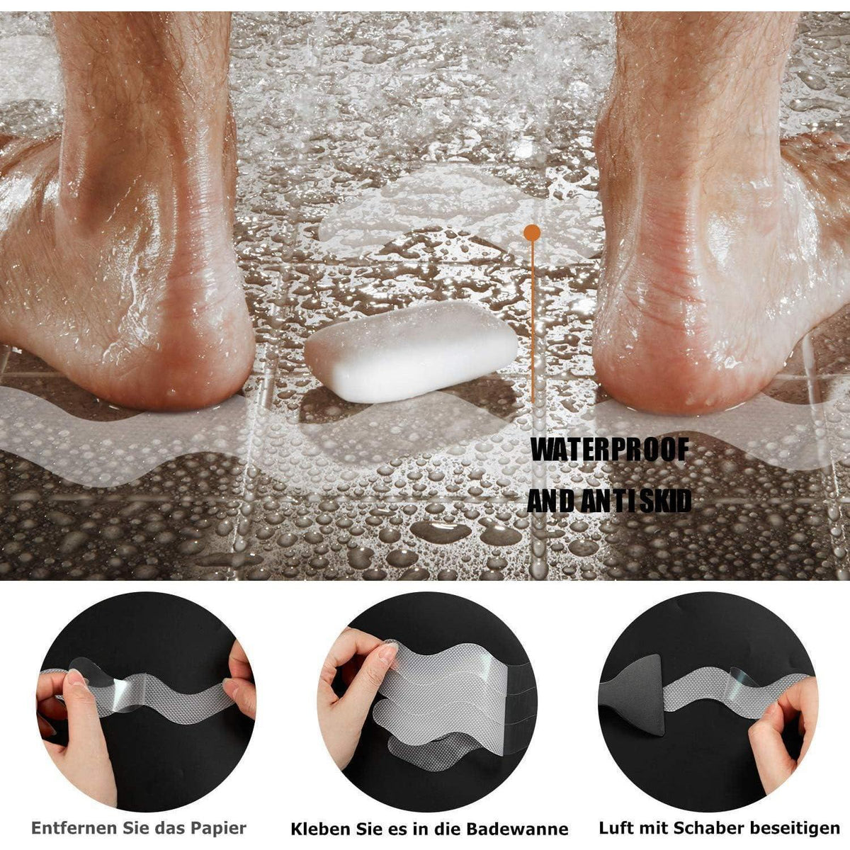 Anti-Rutsch Badewanne Aufkleber Set mit Schaber