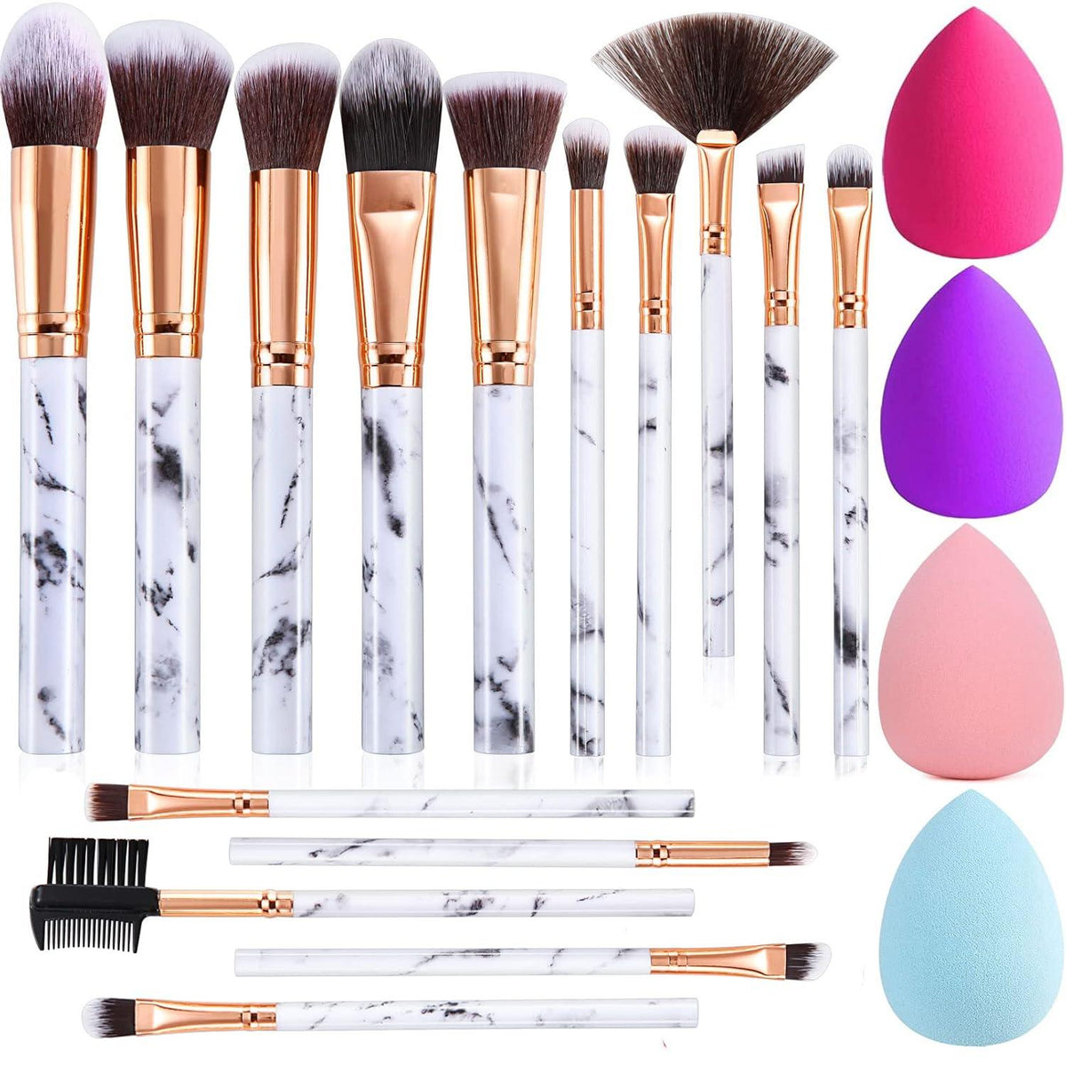 15-teiliges Make-up Pinselset mit Schwamm für professionelles