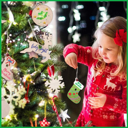 30x Holz Weihnachtsanhänger Glöckchen Set DIY Weihnachtsdekoration Schneeflocke Baum Holzscheiben zum Bemalen