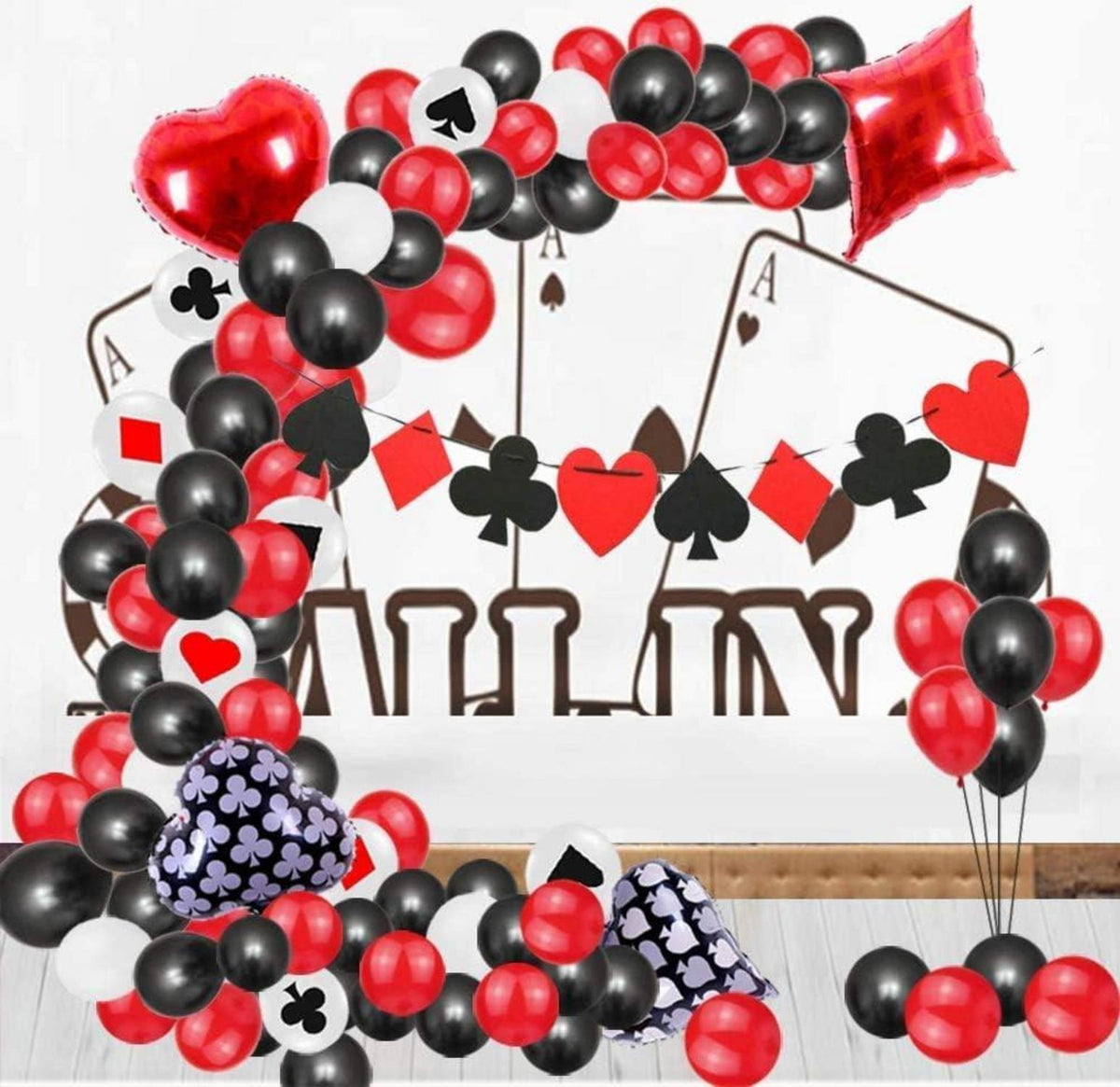 Luftballons Casino Party Dekorationen Set 107-teilig Schwarz Rot