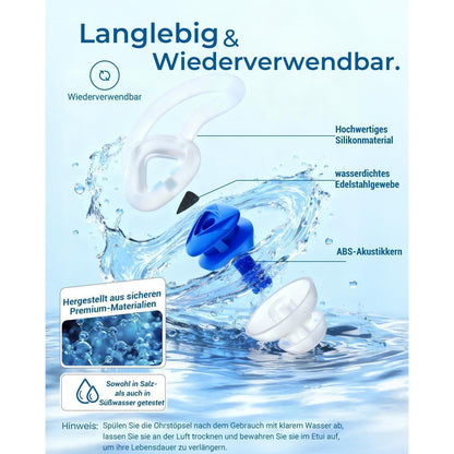 Wasserdichte Schwimm-Ohrstöpsel Set für Erwachsene – Blau