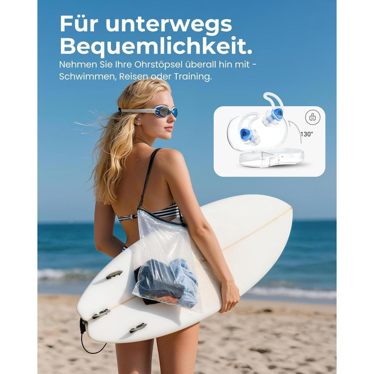 Wasserdichte Schwimm-Ohrstöpsel Set für Erwachsene – Blau