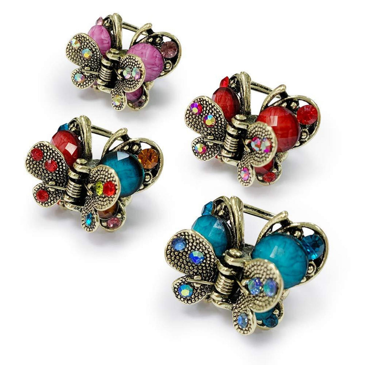 Schmetterling Haarklammer Set Vintage Retro Kristall Mini 4 Stück
