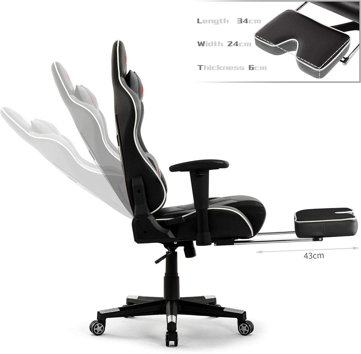 Intimate WM Heart Gaming Stuhl mit Fußstütze und verstellbarer Kopfstütze, Grau