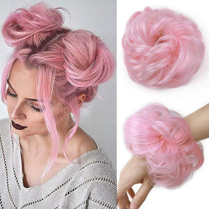 Welliges Haarverlängerung Scrunchie – Hellrosa Dutt Haarteil