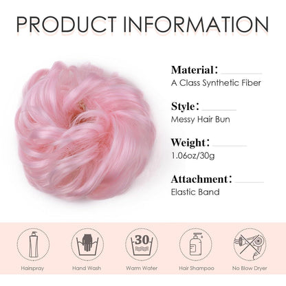 Welliges Haarverlängerung Scrunchie – Hellrosa Dutt Haarteil