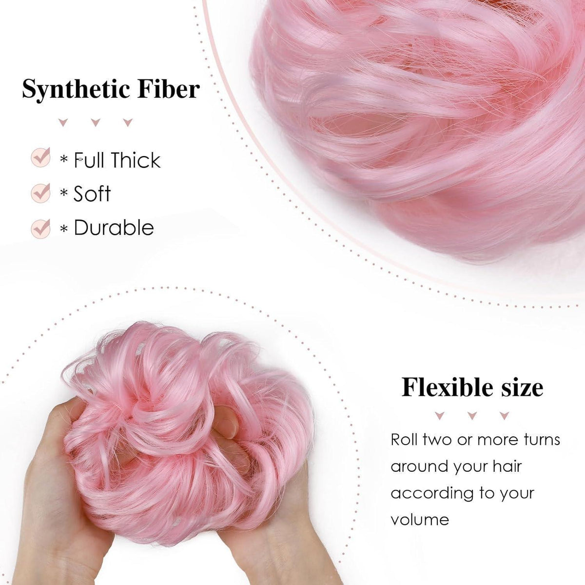 Welliges Haarverlängerung Scrunchie – Hellrosa Dutt Haarteil