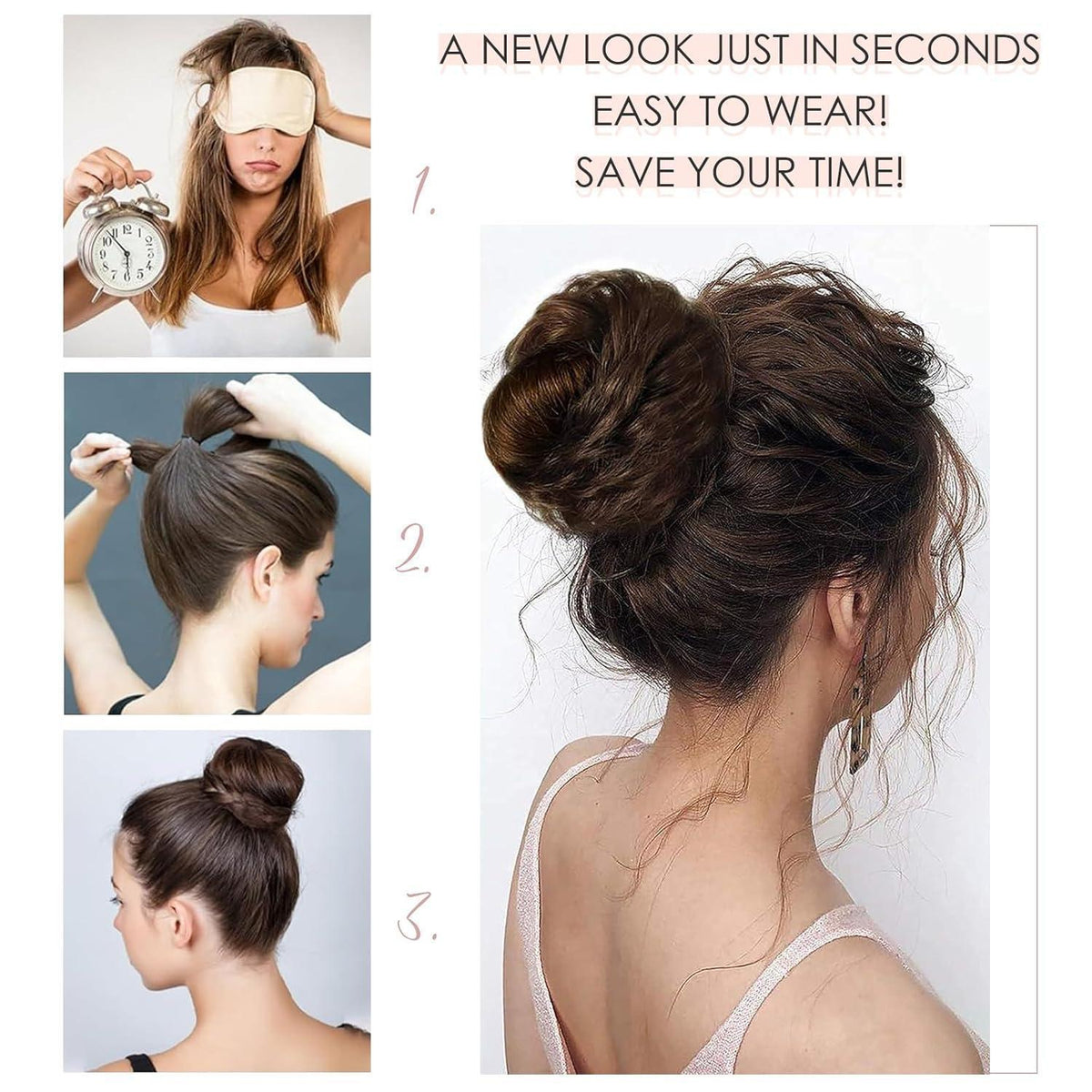 Welliges Haarverlängerung Scrunchie – Hellrosa Dutt Haarteil