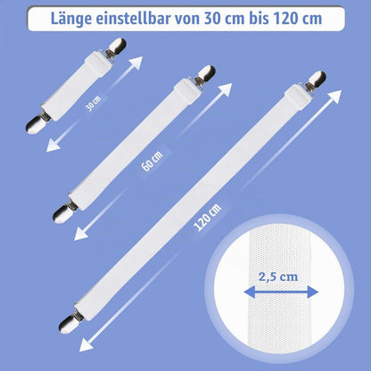 4x Verstellbare Bettlakenspanner (30-120cm) – Weiß