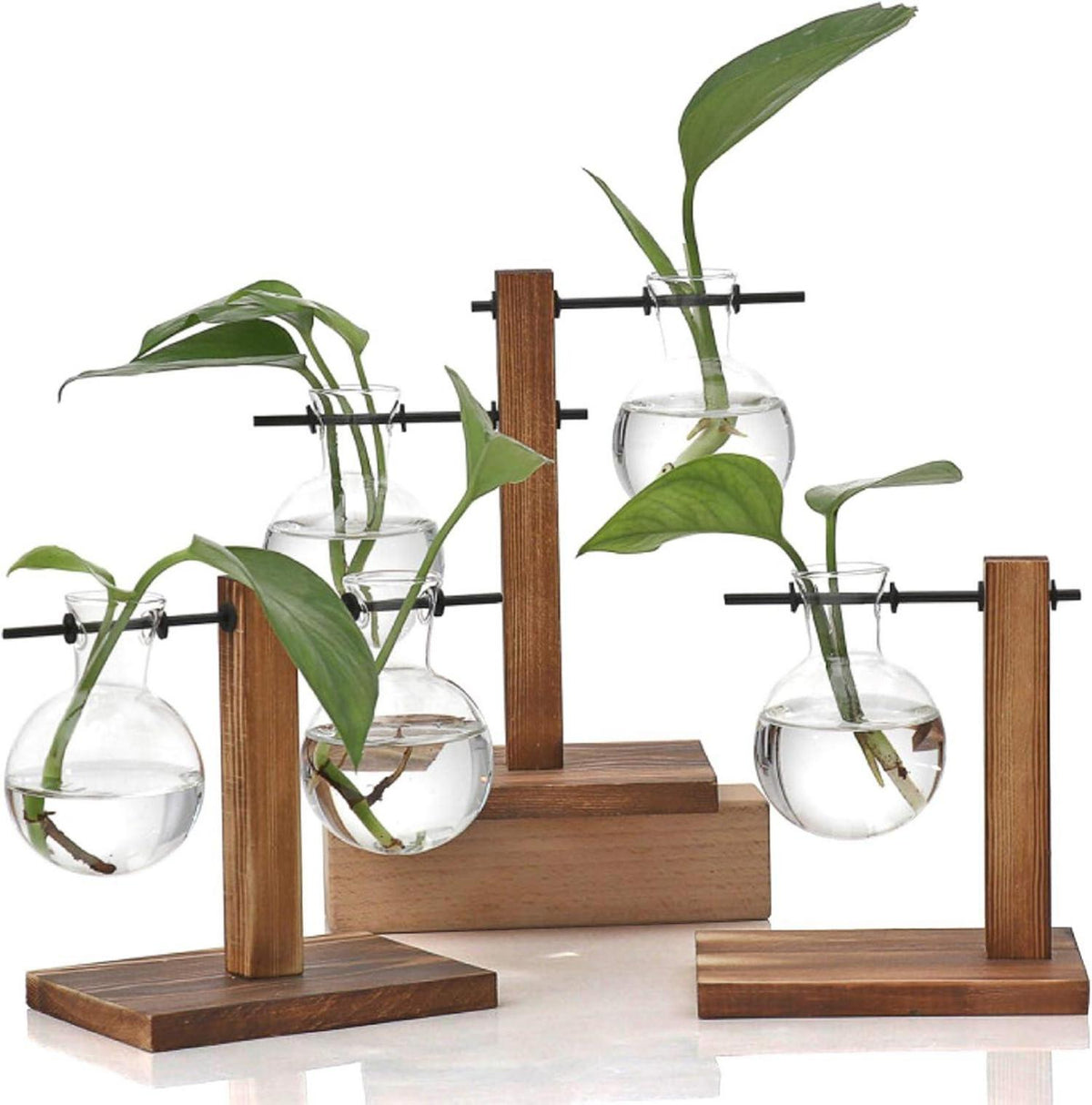 Glasvase Set Holz Halter Hänge Blumen Tisch Deko Vintage Birne