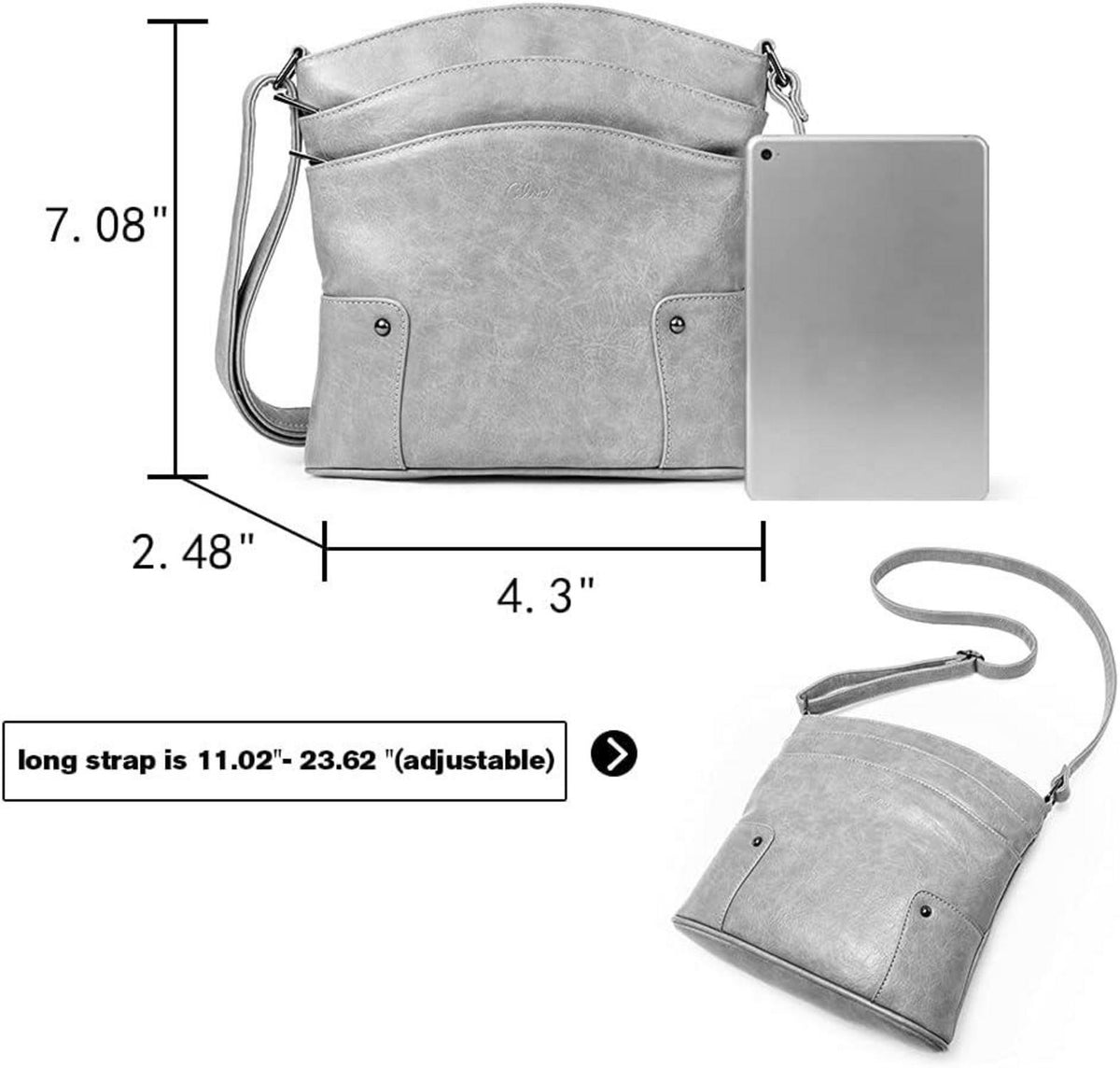 CLUCI Umhängetasche Damen Klein Crossbody Clutch Grau