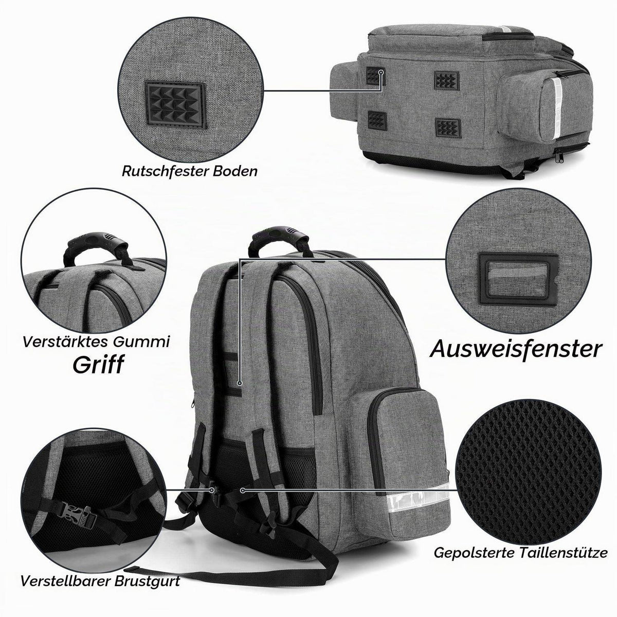 Notfallrucksack Grau für Erste Hilfe & Outdoor
