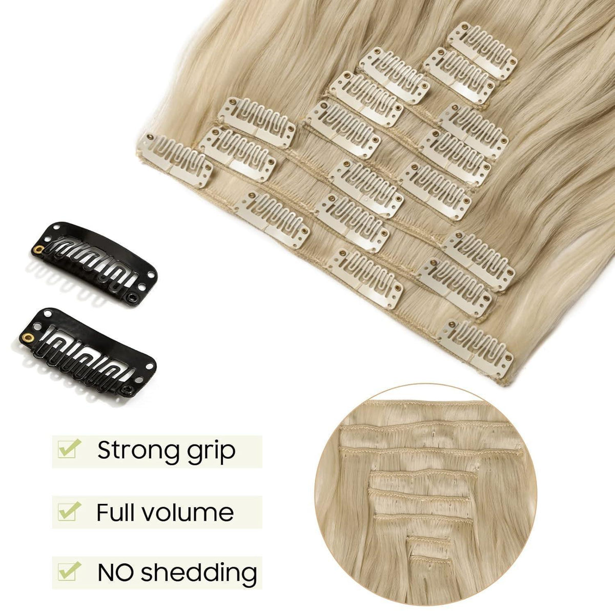 Welliges Haarverlängerung Set – 60cm, Gebleichtes Blond