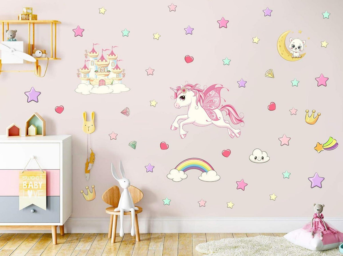 Leuchtsterne Wandtattoo Mädchen Einhorn Sternenhimmel