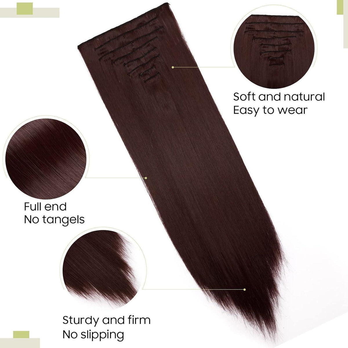 Weinrote Haarverlängerung Clip-In, 66cm, Voller Kopf