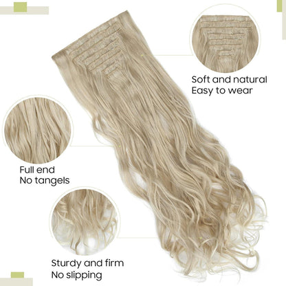 Welliges Haarverlängerung Set – Aschblond & Bleichblond, 60cm