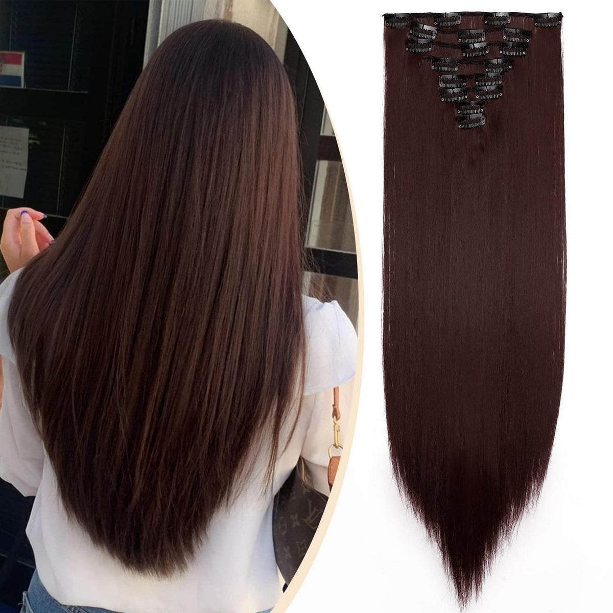 Weinrote Haarverlängerung Clip-In, 58cm, Voller Kopf
