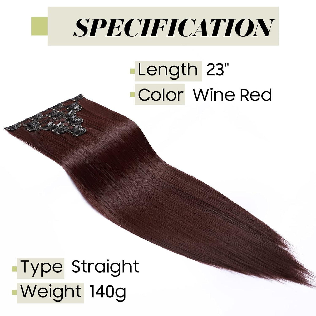 Weinrote Haarverlängerung Clip-In, 58cm, Voller Kopf