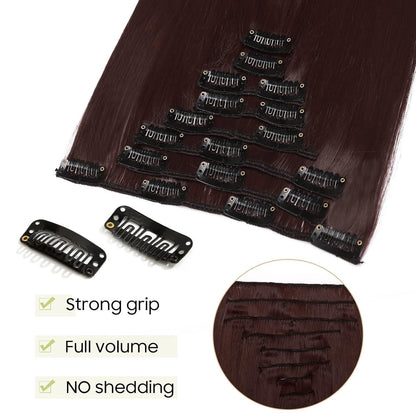 Weinrote Haarverlängerung Clip-In, 58cm, Voller Kopf