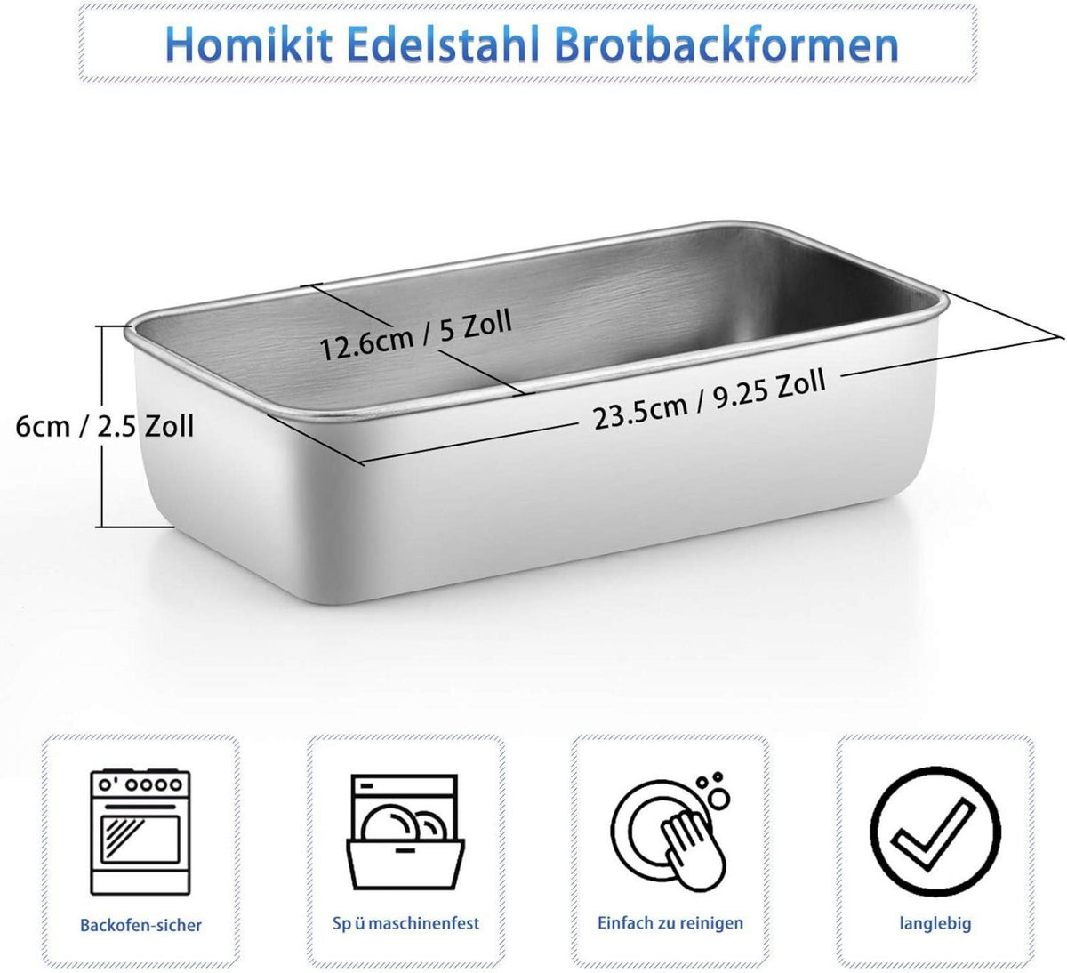 Homikit Edelstahl Brotbackform Königskuchenform 2er-Set