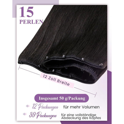 Echthaar Micro Weft Extensions Schwarz #1b 50cm