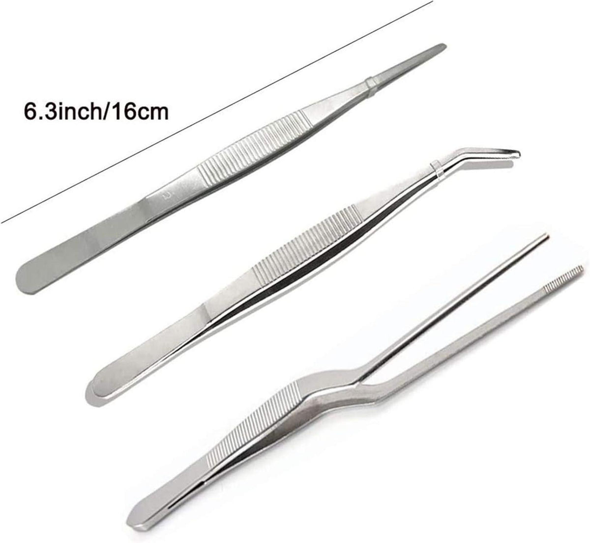 6er Set Kochpinzette Edelstahl mit gezackten Spitzen 16cm
