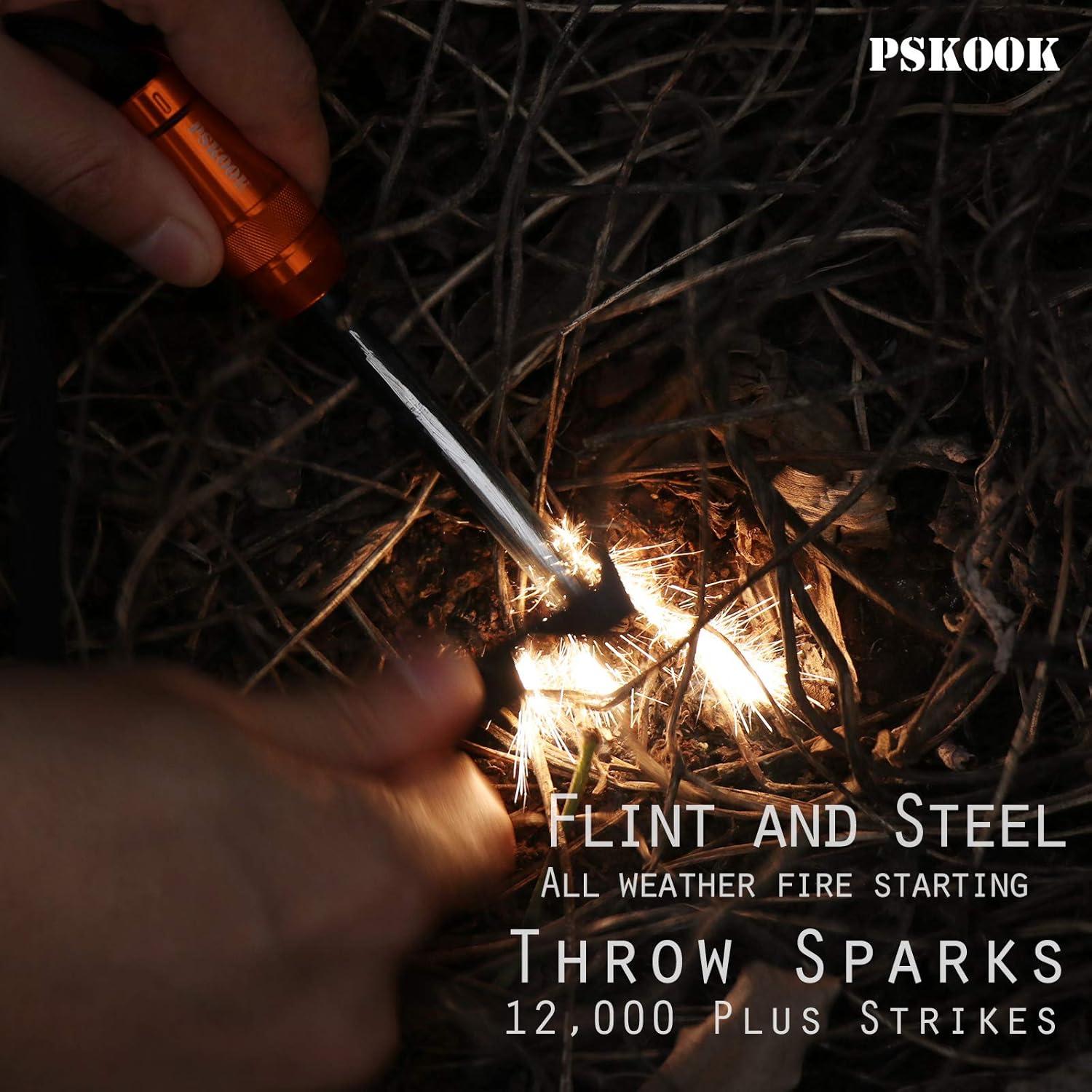 PSKOOK Survival Fire Starter Kit Premium Magnesium Ferrocium Rod Bushcraft Feuerstahl Kit