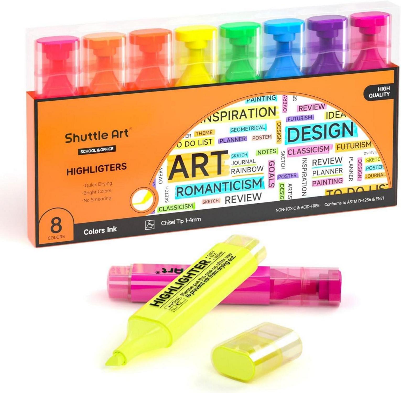 Textmarker Set mit 8 Farben, Meißelspitze, schnell trocknend
