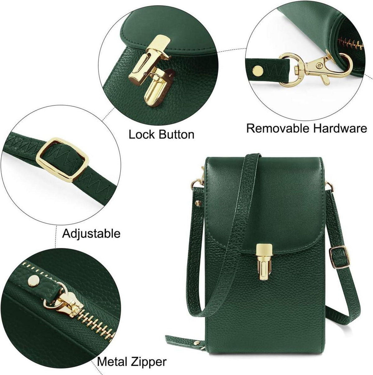 Damen Umhängetasche Echtes Leder Handy Crossbody Grün