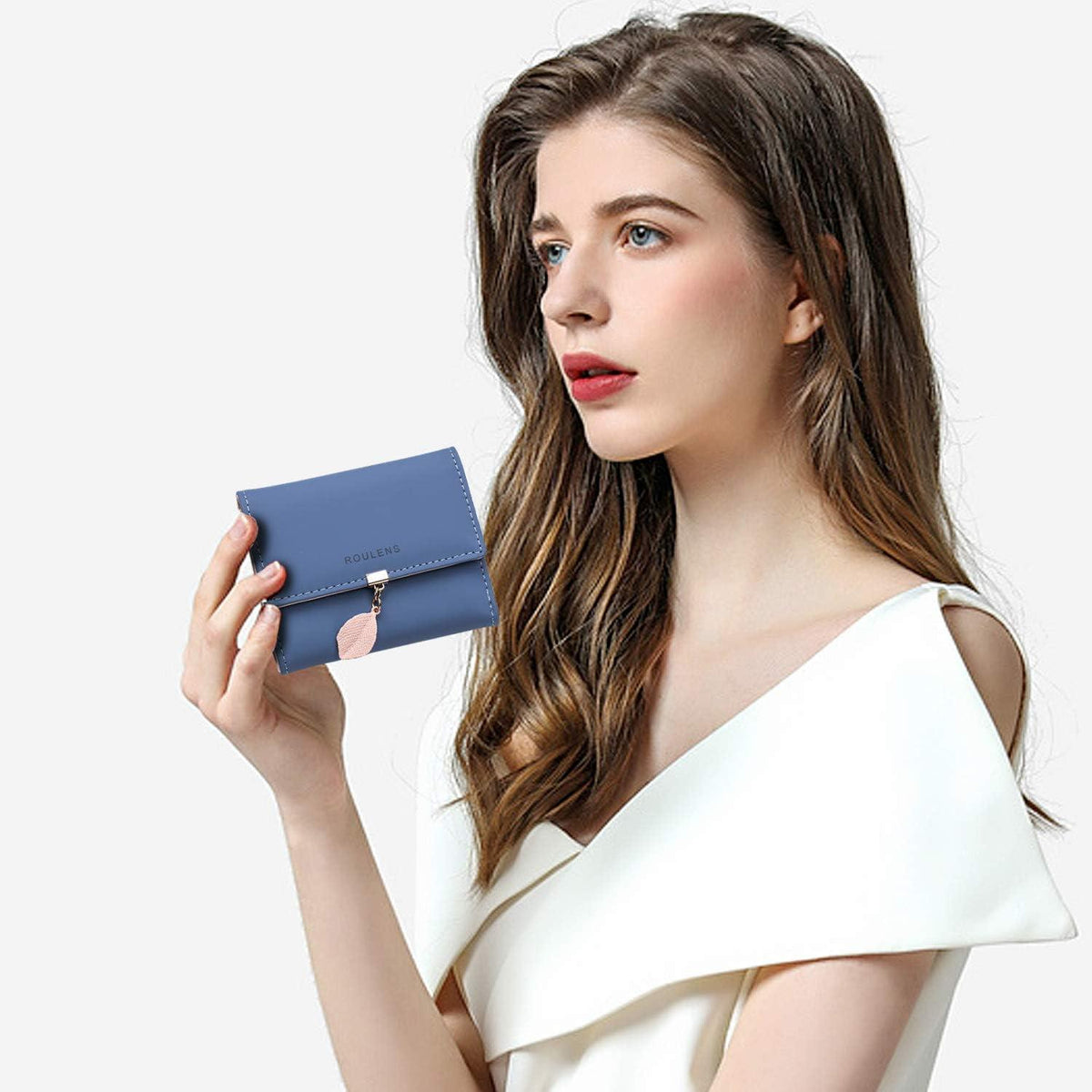 Damen Geldbörse RFID Blockierung PU Leder Brieftasche Blau