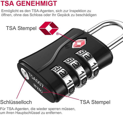 TSA Kofferschlösser Zahlencode 3-stellig Spind Schwarz 2