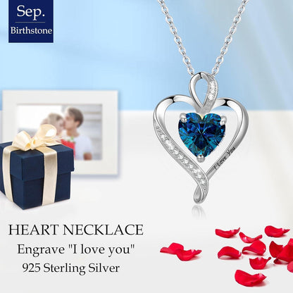 Silber Herz Kette Damen "I love you" Gravur & Geburtsstein