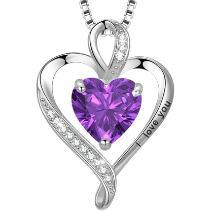 Silber Herz Kette Damen "I love you" Gravur & Geburtsstein