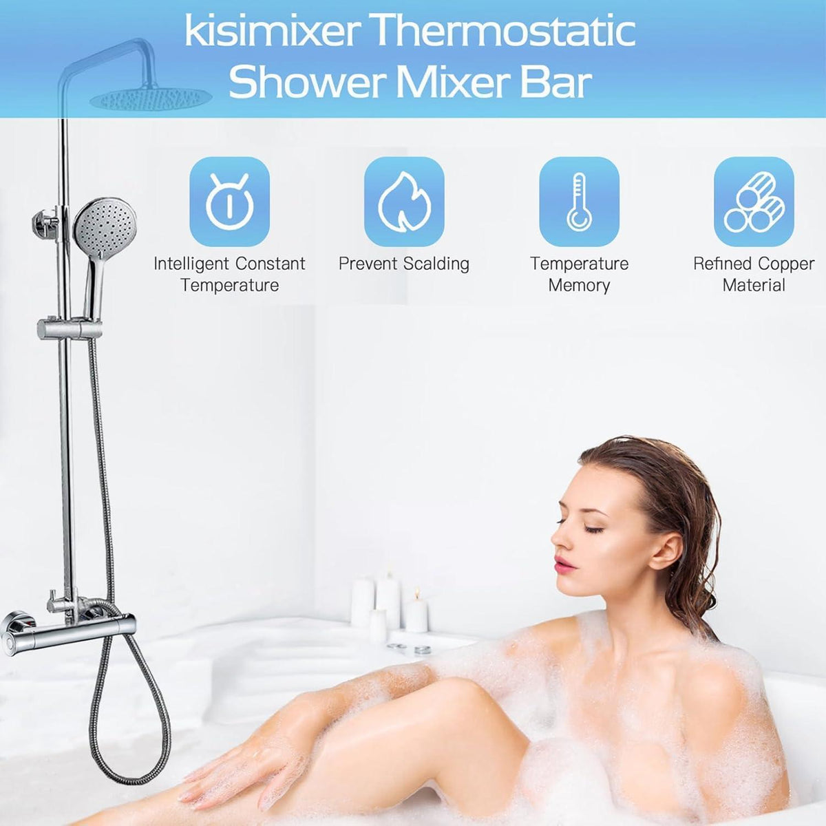 Thermostat-Duscharmatur aus massivem Messing, Verchromt, Konstante Temperatur