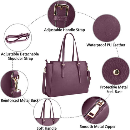 NEWHEY Handtasche Damen Groß Schwarz Laptop Umhängetasche 15.6 Zoll Elegant Leder