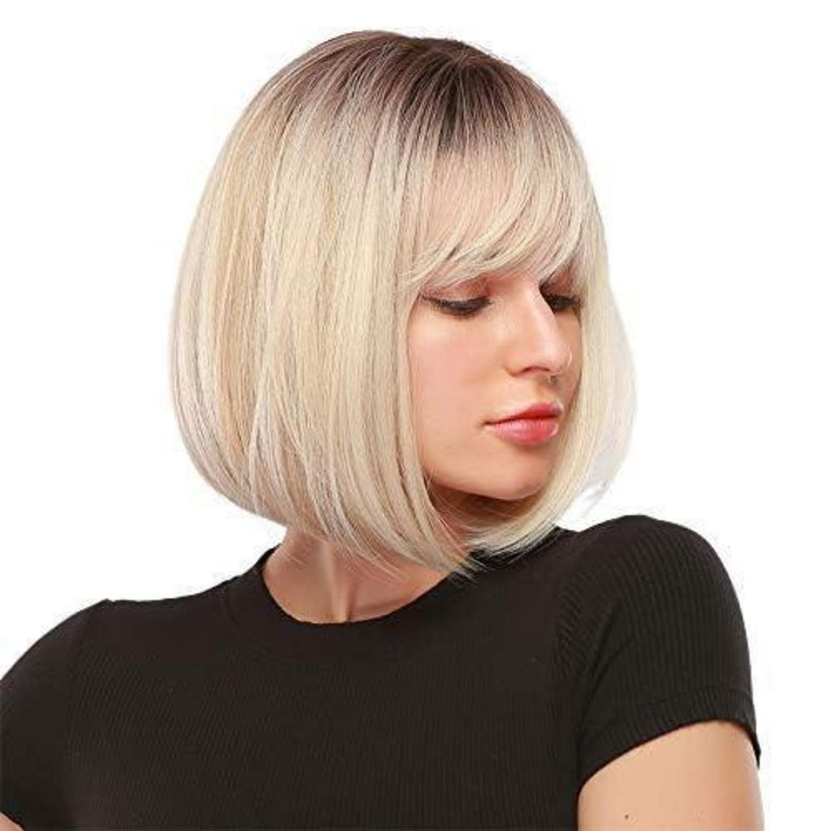 Blond Bob Perücke mit Pony – 14 Zoll, Platin Blond