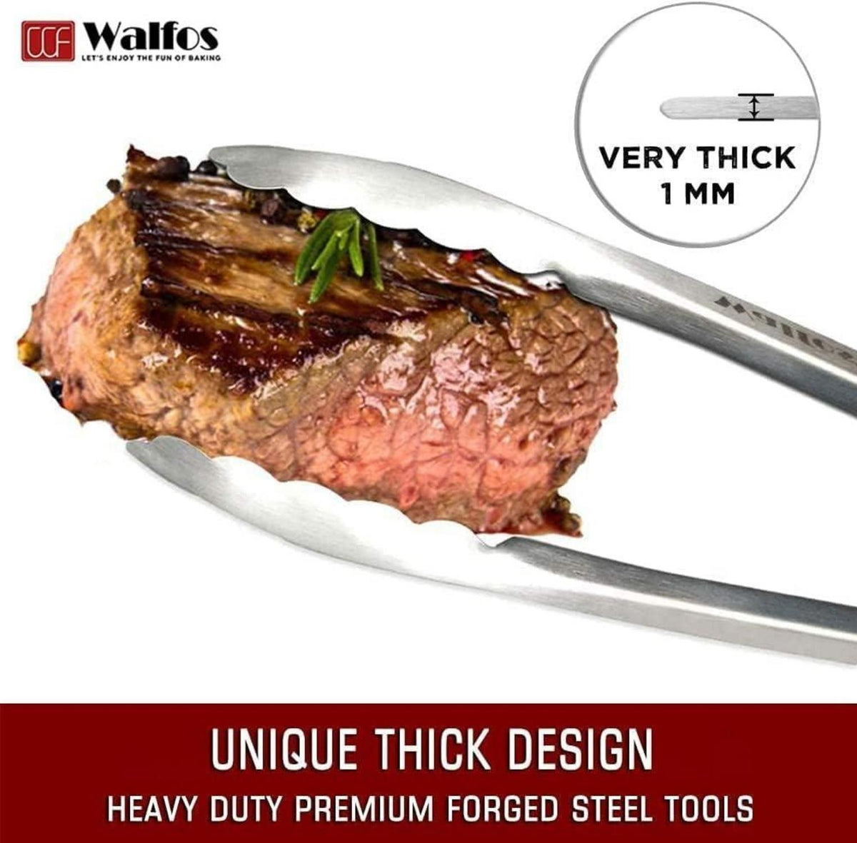 Walfos Küchenzange 43cm Grillzange Premium-Edelstahl rutschfester Griff