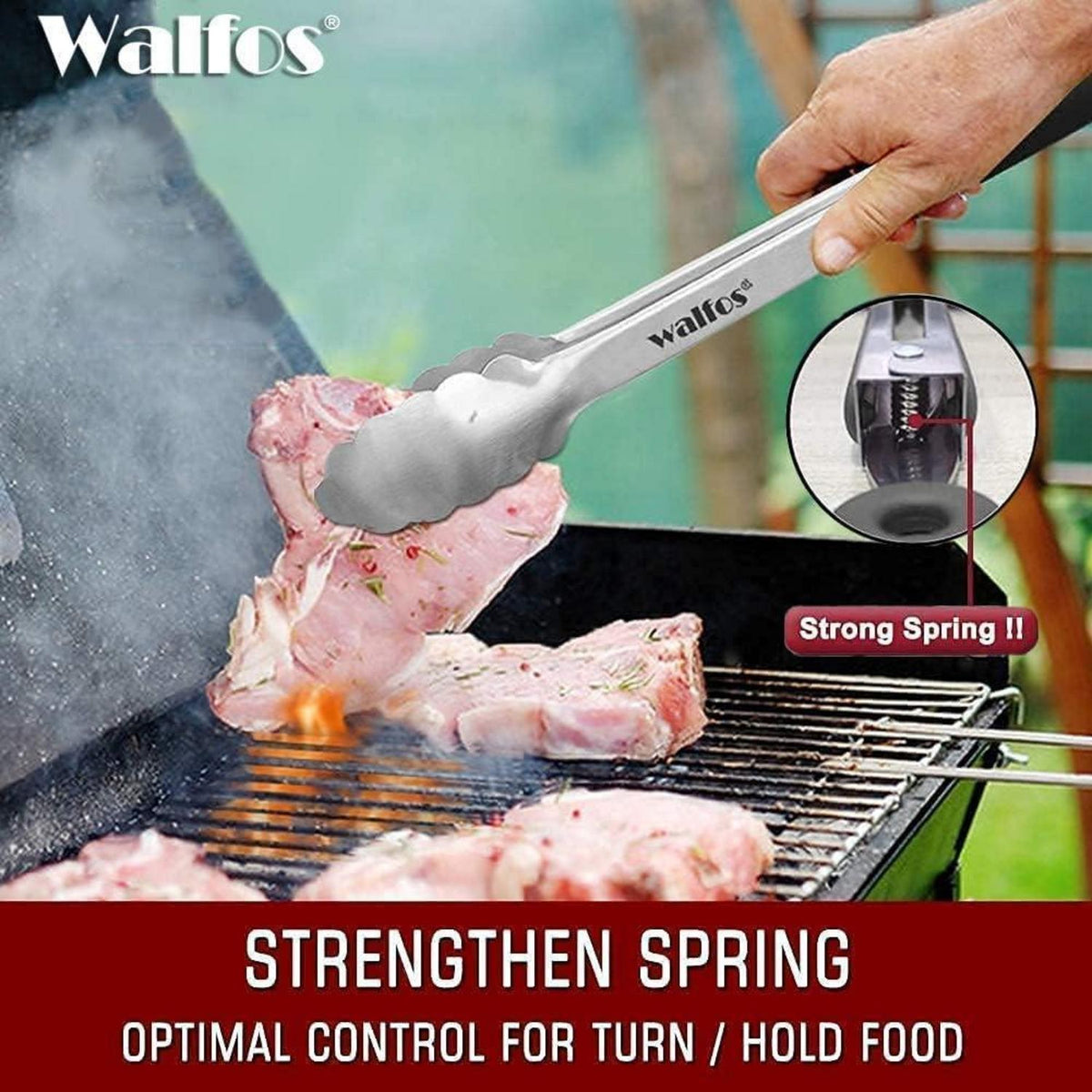 Walfos Küchenzange 43cm Grillzange Premium-Edelstahl hitzebeständiger Griff