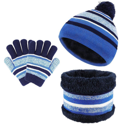 Kinder Mütze Schal Handschuhe Set 3-teilig Fleece Blau