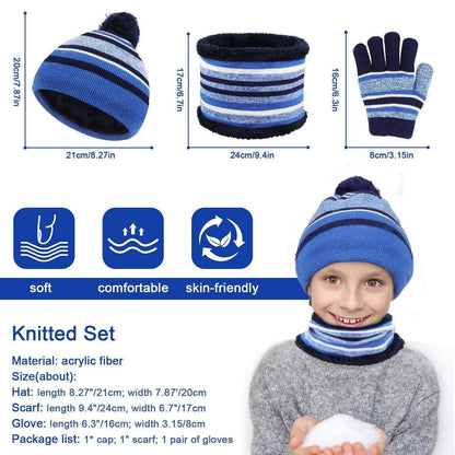 Kinder Mütze Schal Handschuhe Set 3-teilig Fleece Blau